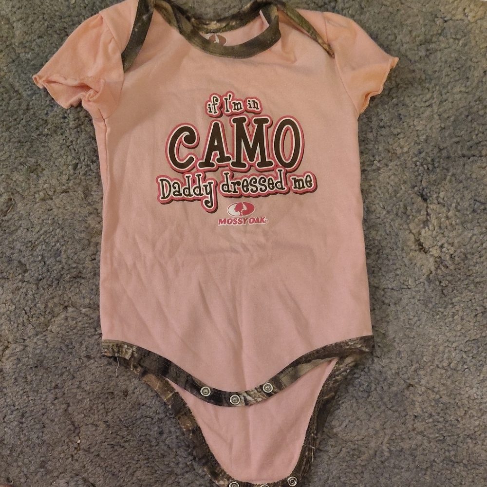 Mossy Oak Pink and Brown Camo Baby Bodysuit 6-9 Mos.